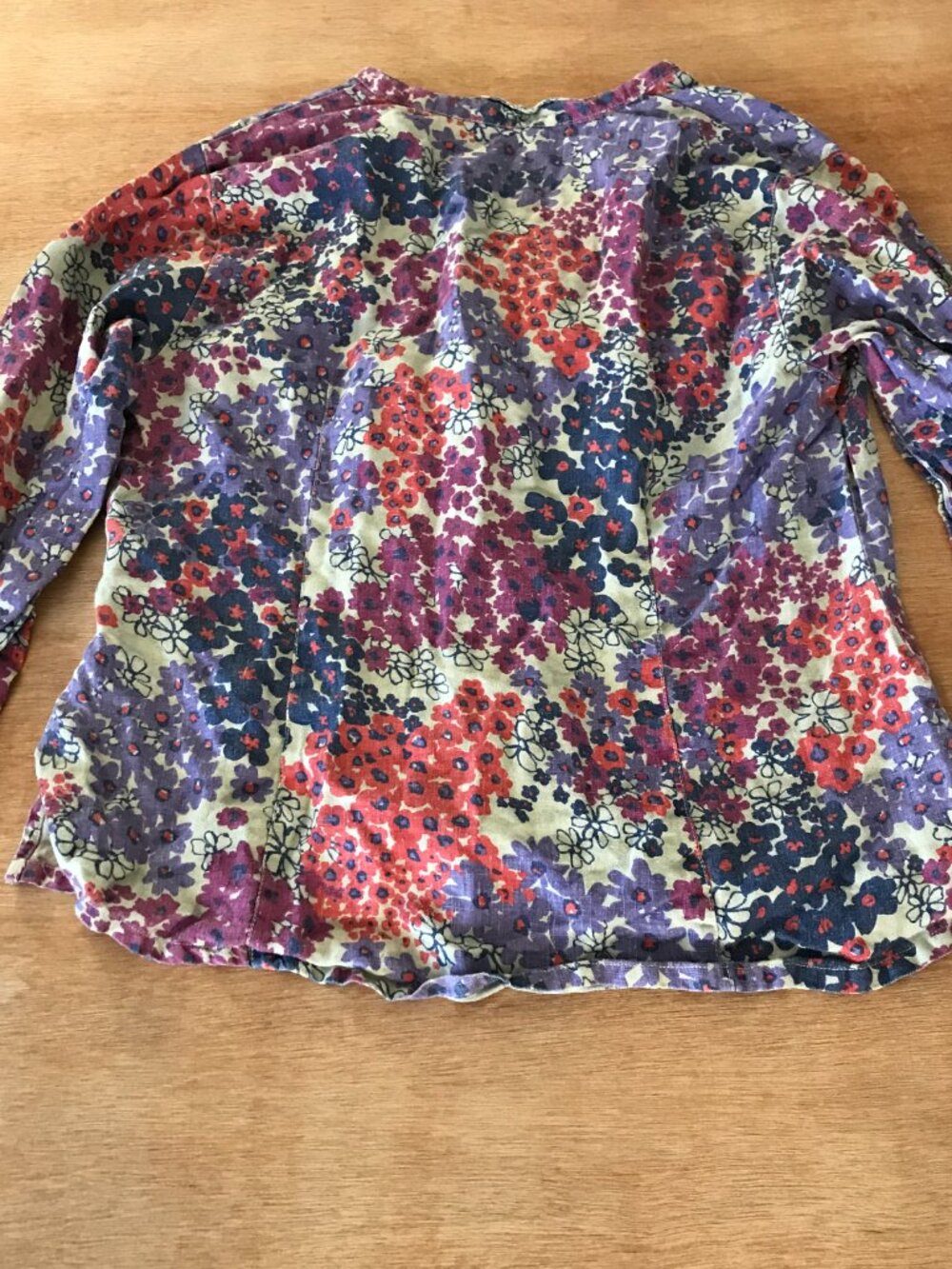 Cut Loose 100% Linen Top Women L Purple Floral Button Up Long Sleeve Collared - Picture 2 of 12